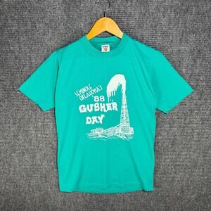 Vintage Sunbelt Sportswear 1988 Gusher Day Seminole Oklahoma T-Shirt Teal Medium